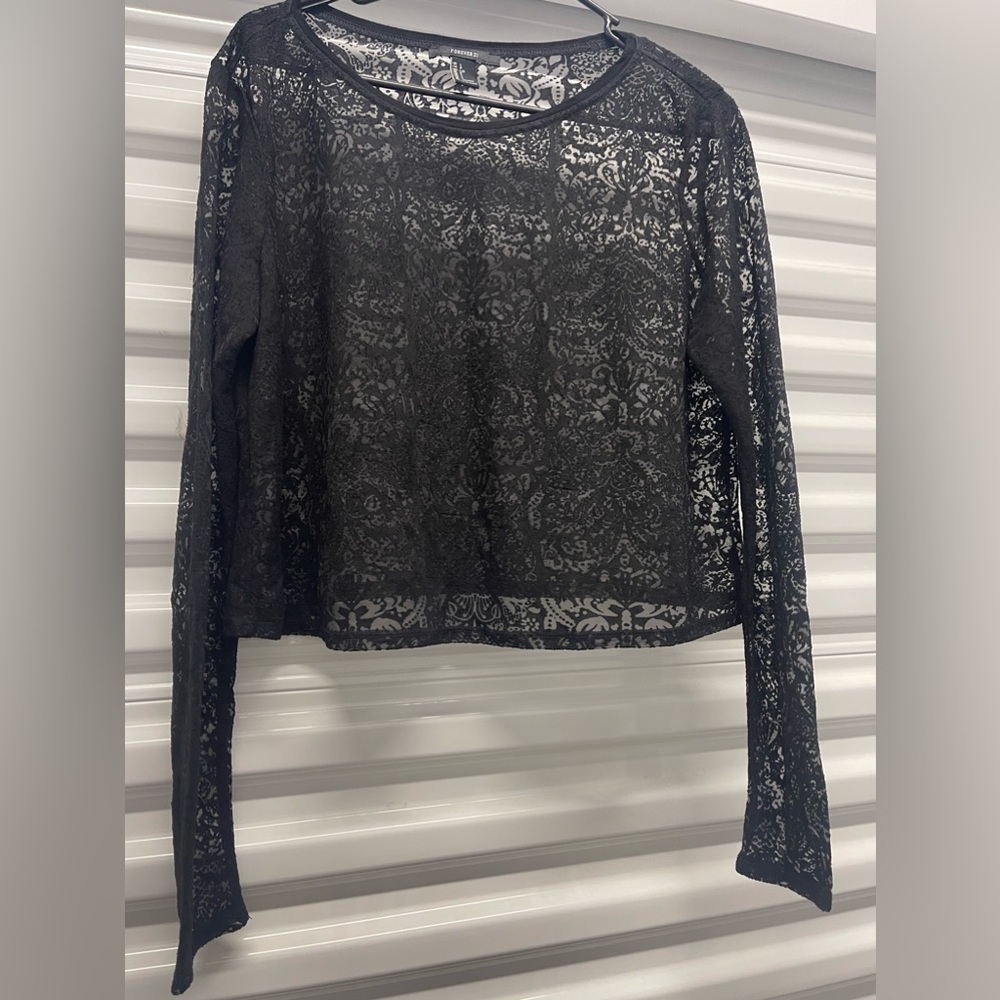 Forever21, Cropped, Long Sleeve Laced Top
